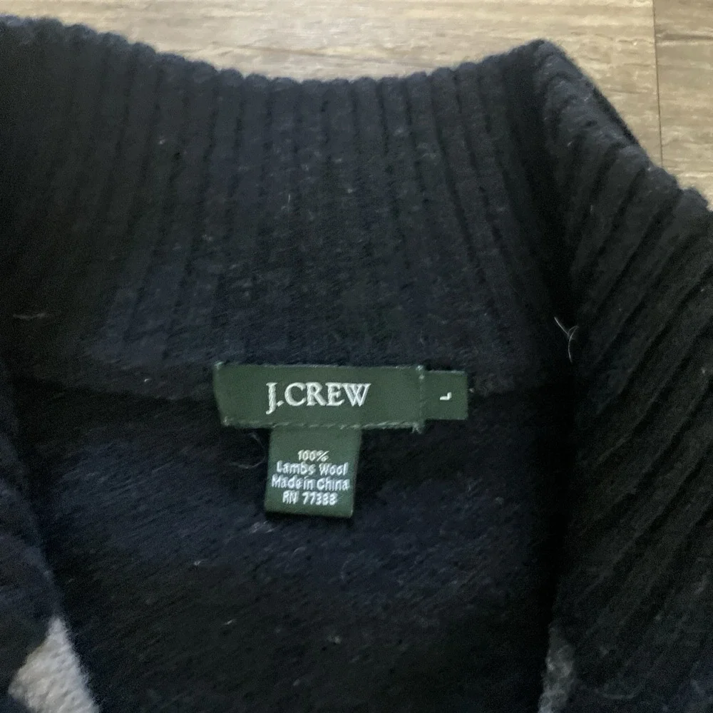 J. Crew Men's L 100% Lambs Wool Diamond Black Tan Full Zip Sweater Jacket